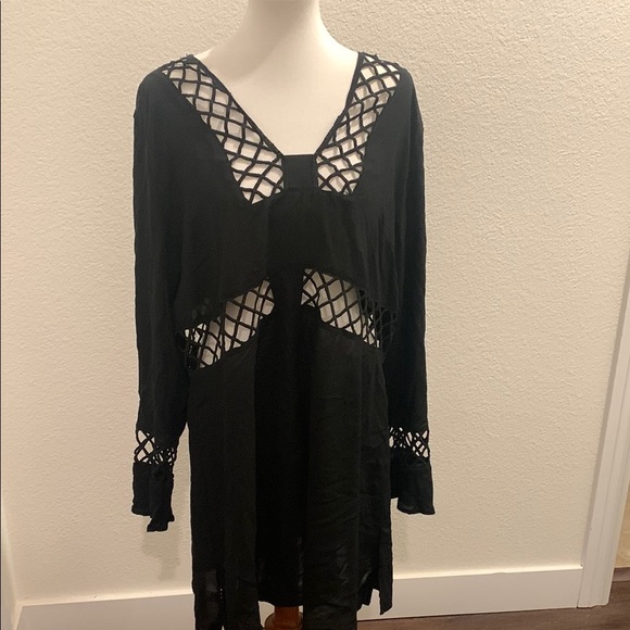 Black Mesh Cutout Dress - Picture 1 of 3